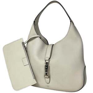 Gucci New Jackie Line Shoulder Bag, Leather, White, 365458, Women's